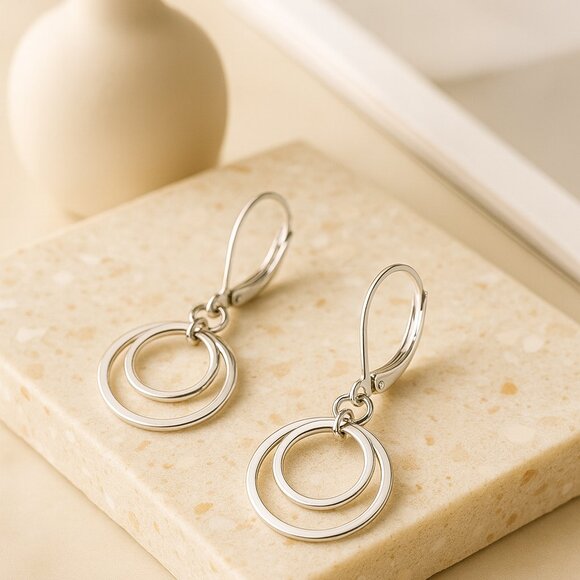 Sterling Silver Dangle Drop Earrings on Lever Back Clasp - Picture 3 of 5